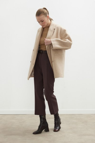 DÜZ KESİM KUMAŞ PANTOLON ACI KAHVE 