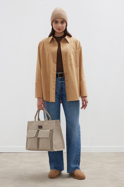 GENİŞ MANŞETLİ GÖMLEK CAMEL 