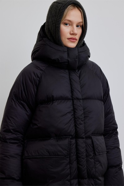OVERSIZE CEPLİ ŞİŞME MONT SİYAH 