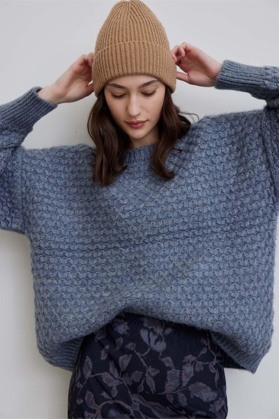 DESENLİ ÖRGÜ TRİKO KAZAK MAVİ 