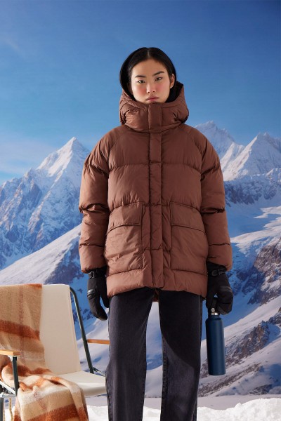 OVERSIZE CEPLİ ŞİŞME MONT KAHVERENGİ 