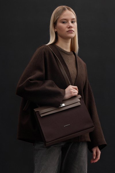 DERİ DETAYLI KANVAS ÇANTA ACI KAHVE 