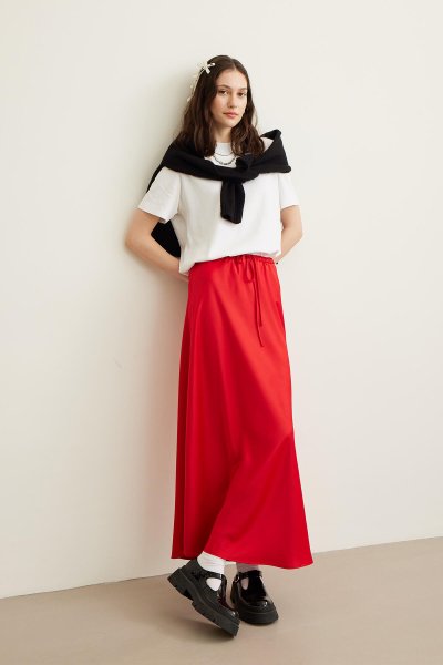 SATIN SKIRT RED 