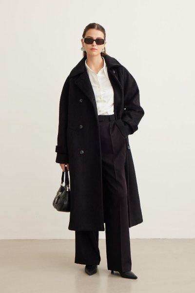 DANISH CACHET DOUBLE BREAKED COAT BLACK 