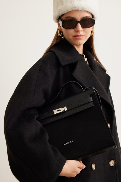 DERİ DETAYLI KANVAS ÇANTA SİYAH 