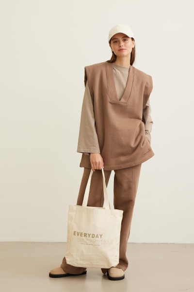 BASKILI KÖRÜKLÜ BEZ ÇANTA ESSENTIALS 