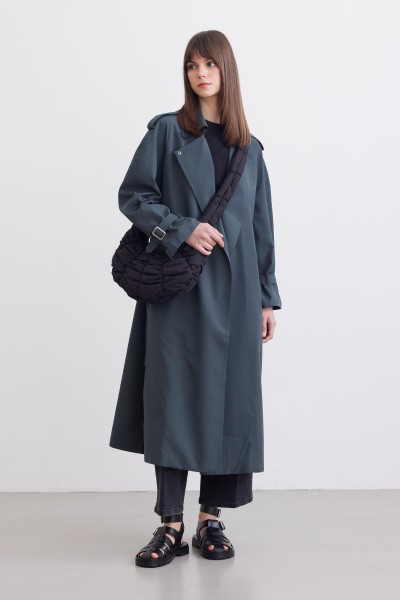 KEMERLİ DÖKÜMLÜ TRENÇKOT KOYU YEŞİL 