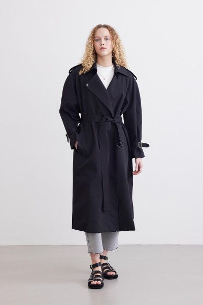 BELTED CASTED TRENCH COAT BLACK 