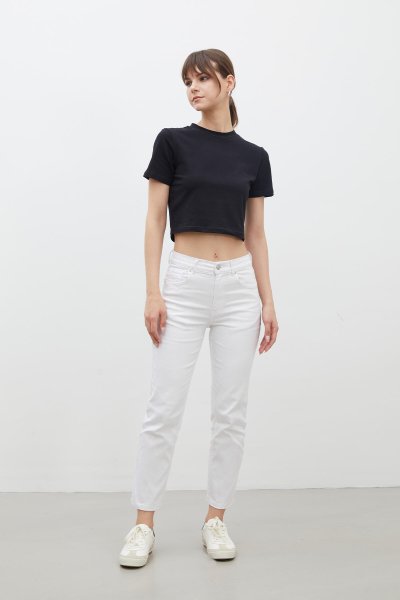 BOOTCUT FIT DENIM TROUSERS WHITE 