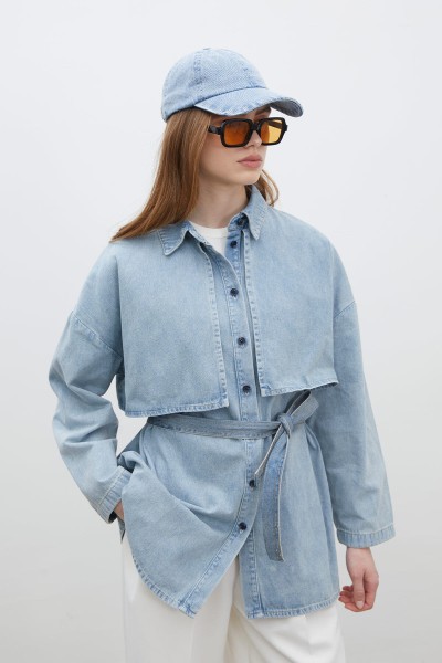 TRENCH DESIGN DENIM JACKET ICE BLUE 