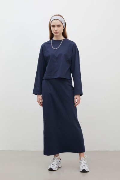 COTTON PENCIL SKIRT NAVY BLUE 
