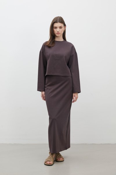 COTTON PEN SKIRT BITTER BROWN 