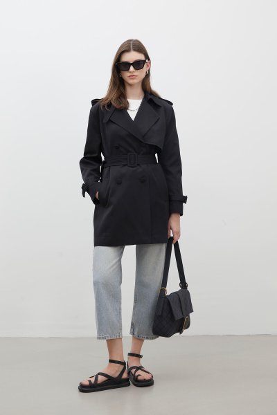 CHELSEA DOUBLE-BREASTED TRENCH COAT BLACK 