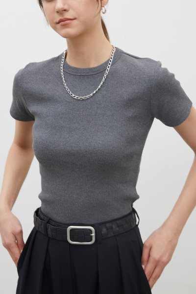 FİTİLLİ KISA KOLLU FİT BODY GRİ MELANJ 