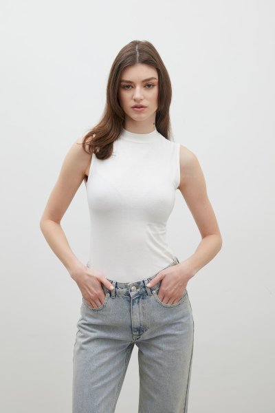 PAMUKLU SIFIR KOL BODY EKRU 