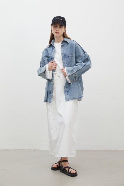 OVERSIZE PAMUKLU ELBİSE EKRU 