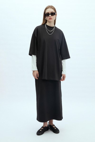 OVERSIZE PAMUKLU KISA KOL TSHIRT SİYAH 