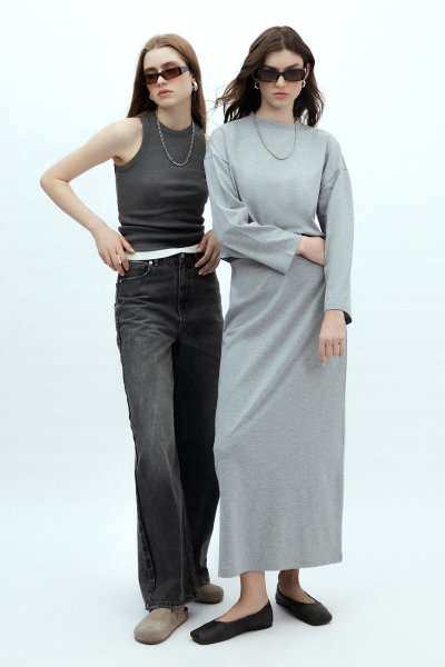 COTTON PENCIL SKIRT GRAY-MELANGE 