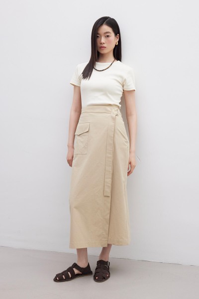 DOUBLE-BREASTED POCKET DETAIL SKIRT CAMEL 