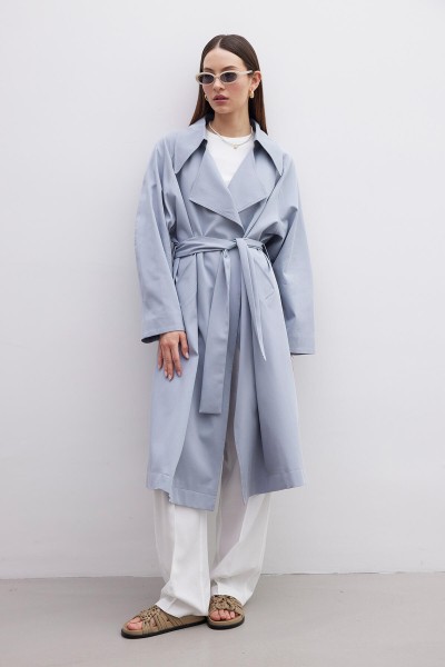 OVERSIZE GENİŞ YAKA TRENÇKOT İNDİGO 