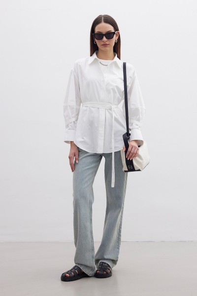 KEMER DETAYLI GÖMLEK EKRU 