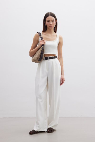 STRAPPED FINE KNIT BLOUSE ECRU 