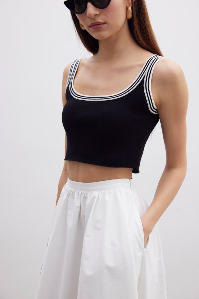 STRAPPED FINE KNIT BLOUSE BLACK 