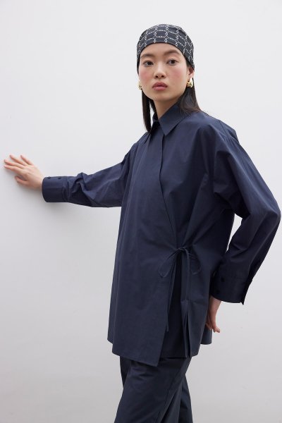 DOUBLE-BREASTED CLOSURE PREMIUM SHIRT NAVY BLUE 