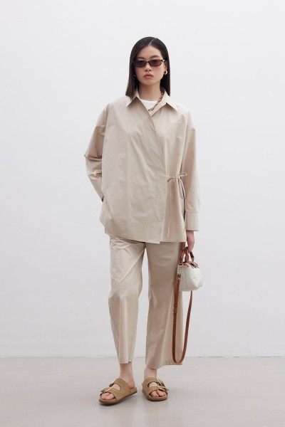 DOUBLE-BREASTED CLOSURE PREMIUM SHIRT CAMEL 