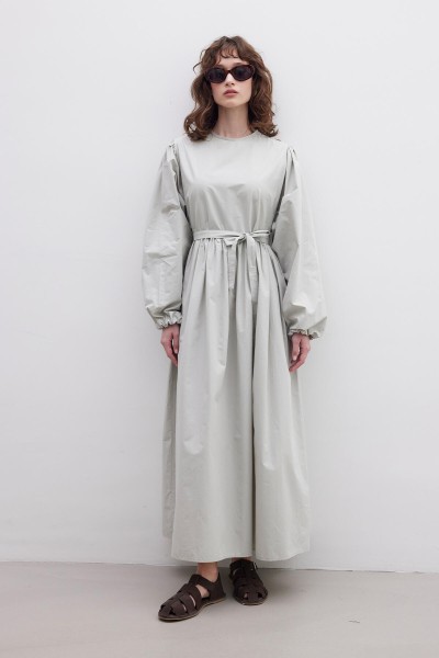 BÜZGÜLÜ PREMIUM POPLİN ELBİSE YEŞİL 