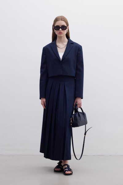 PLEATED DOUBLE-BREASTED SKIRT NAVY BLUE 