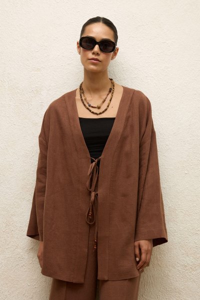 LINEN KIMONO BROWN 