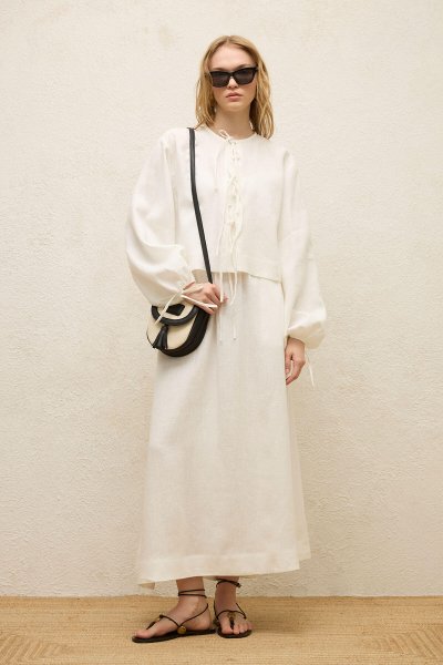 LINEN TIE DETAIL BLOUSE ECRU 