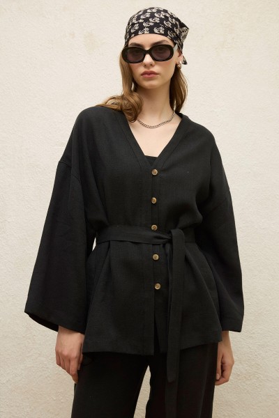 BUTTONED LINEN SHIRT BLACK 