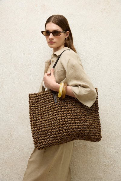 STRAW SHOULDER BAG BROWN 
