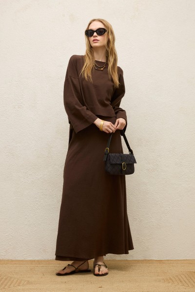 COTTON WIDE SLEEVE CROP BLOUSE BITTER BROWN 