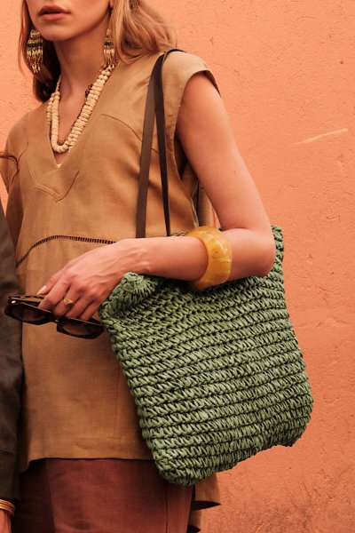 STRAW SHOULDER BAG GREEN 