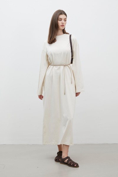 OVERSIZE PAMUKLU ELBİSE VANİLYA 