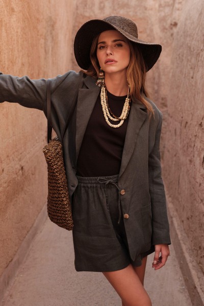 LINEN COZY SHORTS GREEN 