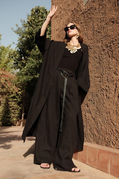 LINEN PALAZZO TROUSERS BLACK 