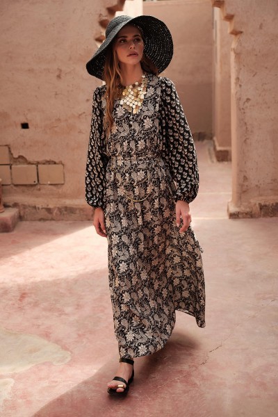 VISCOSE BALLOON SLEEVE DRESS CARMINE 