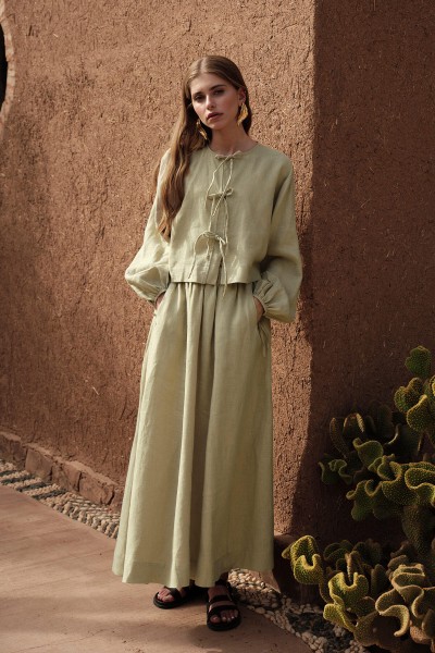 LOOSE CUT LINEN SKIRT SAGE 