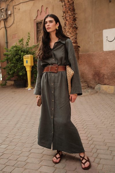 KETEN ELBİSE YEŞİL 