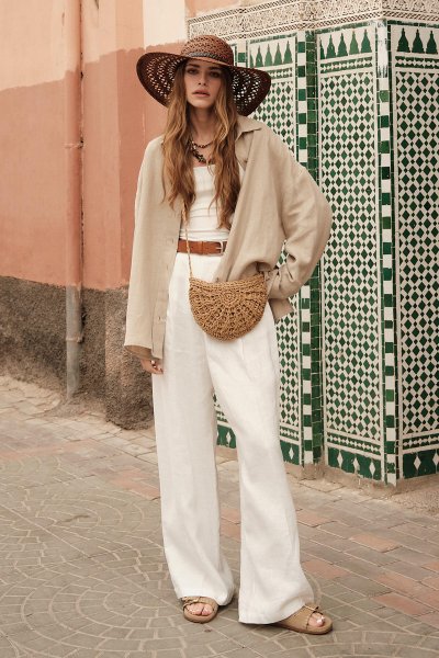 KETEN PALAZZO PANTOLON EKRU 