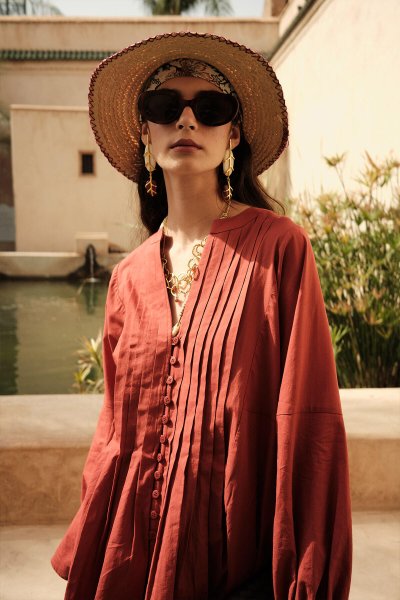 NERVÜR DETAYLI VUAL TUNİK TURUNCU 