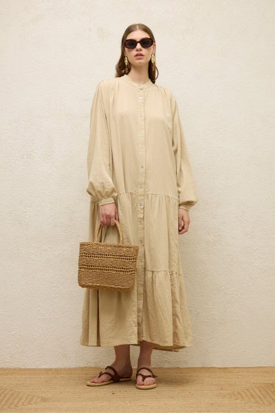 COTTON OVERSIZE FORM DRESS BEIGE 