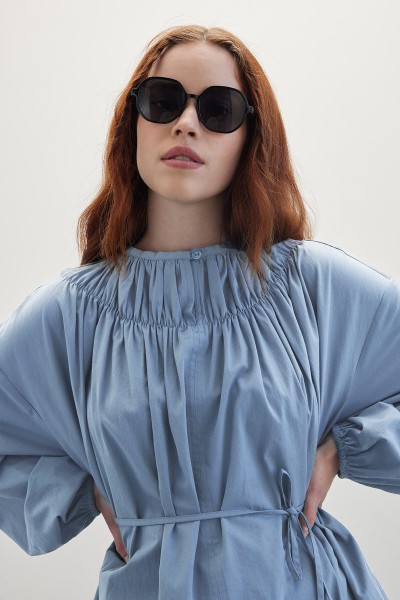 YAKASI BÜZGÜLÜ TUNİK MAVİ 