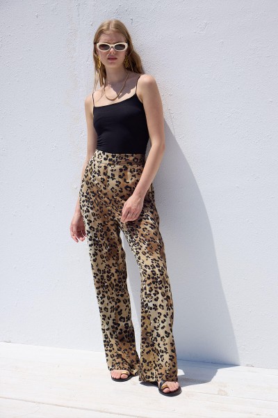 VISCOSE PATTERNED TROUSERS LEOPARD 