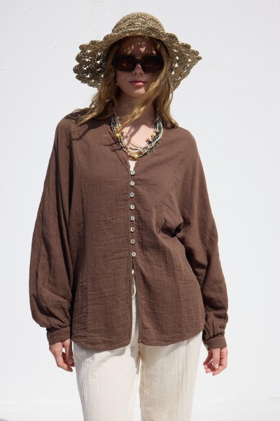 MUSLIN BUTTONED SHIRT BROWN 