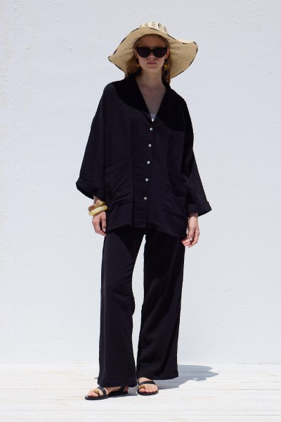 MÜSLİN RAHAT PANTOLON SİYAH 